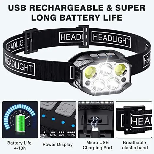 Wholesale USB Rechargeable 1200lumen Sensor Camping Cycling 12mode LED Headlamp