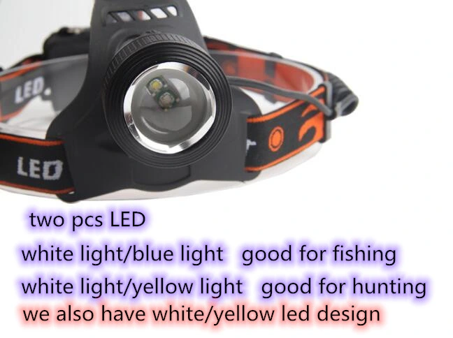 Zoomable Camping Light Super Bright Headlamp LED White/Blue Light Fishing Headlamp