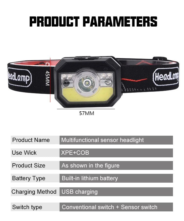 Brightenlux Factory Supply Cheap Lithium Battery XPE COB Bulb Waterproof Multifunctional Sensor Rechargeable COB LED Tactical Mini Headlamp