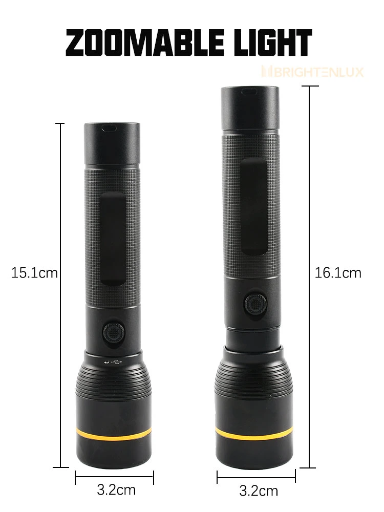 Brightenlux Xhp50 Flashlight 2000 Lumens Professional Quality Type-C Rechargeable Zoomable Flashlight 18650