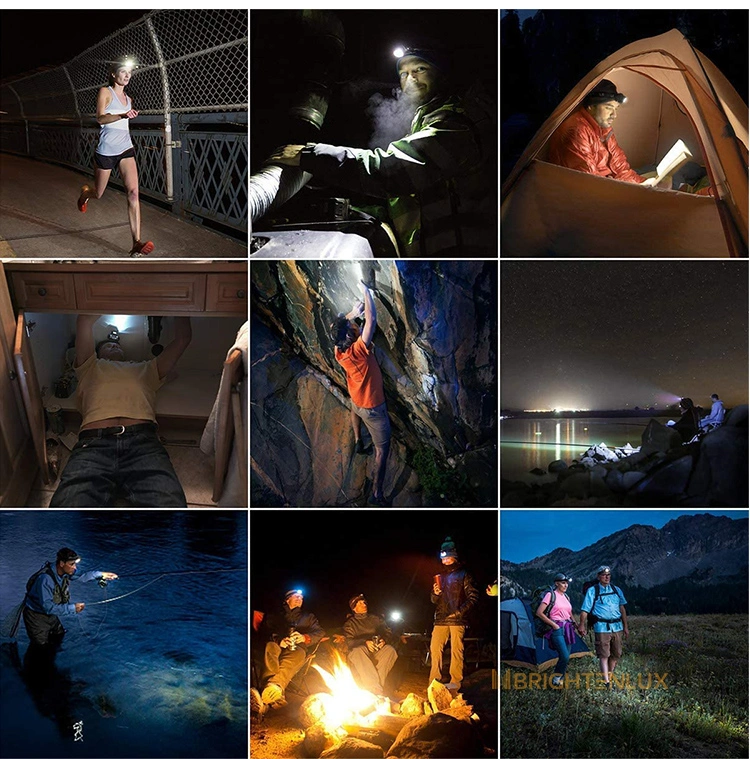 Brightenlux Logo Printing Adjustable Super Power USB Charging Long Range LED Headlamp with 4 Modes Light