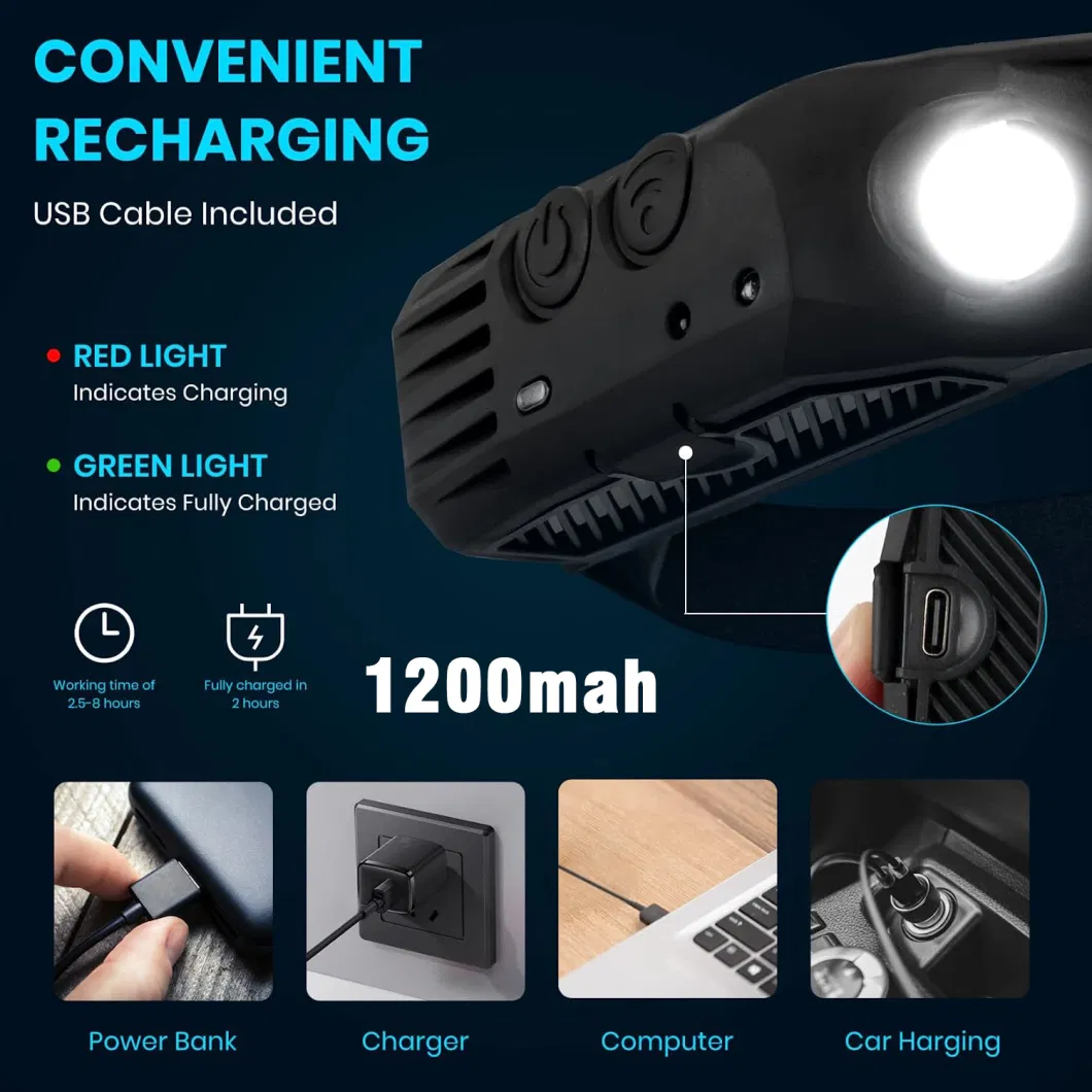 COB Induction Headlight Portable Rechargeable Wide Range Wave Sensor LED Headlamp