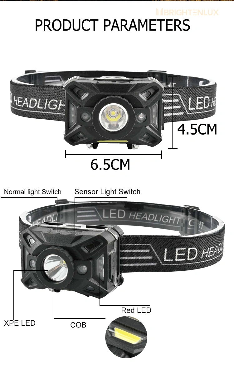 Brightenlux ABS 150 Lumen Rechargeable Sensor Head Torch Light Lithium Batteries LED Headlamps