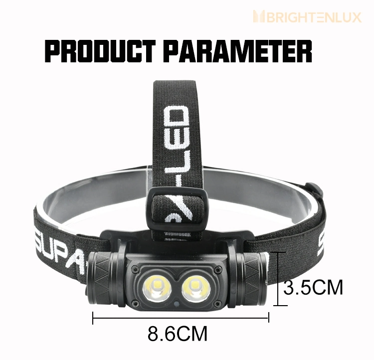 Brightenlux 350 Lumen High Powertactical Waterproof USB18650 Type C Rechargeable LED COB Headlamp for Hiking