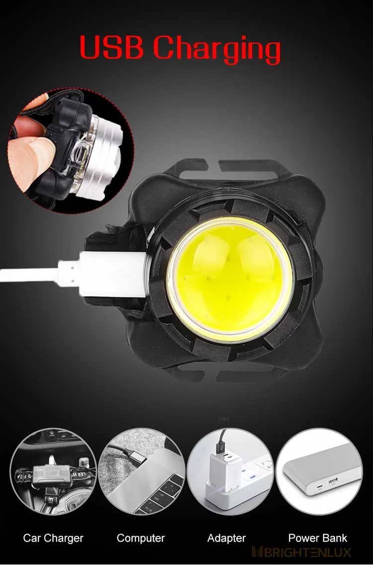 Brightenlux New Style Running Riding High Power Waterproof Head Band Light, Portable USB Rechargeable Small COB LED Hoofdlamp Headlamp