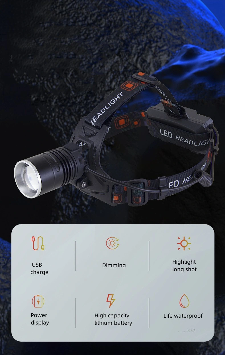 Strong Light Long-Range Headlight LED Night Charging Outdoor Camping Fishing Light