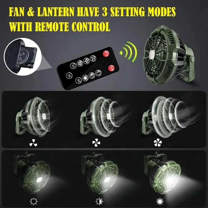 New Camping Fan Lamp Functional Tent Camping Light Remote Control USB Rechargeable Portable Fan Power Bank Lantern