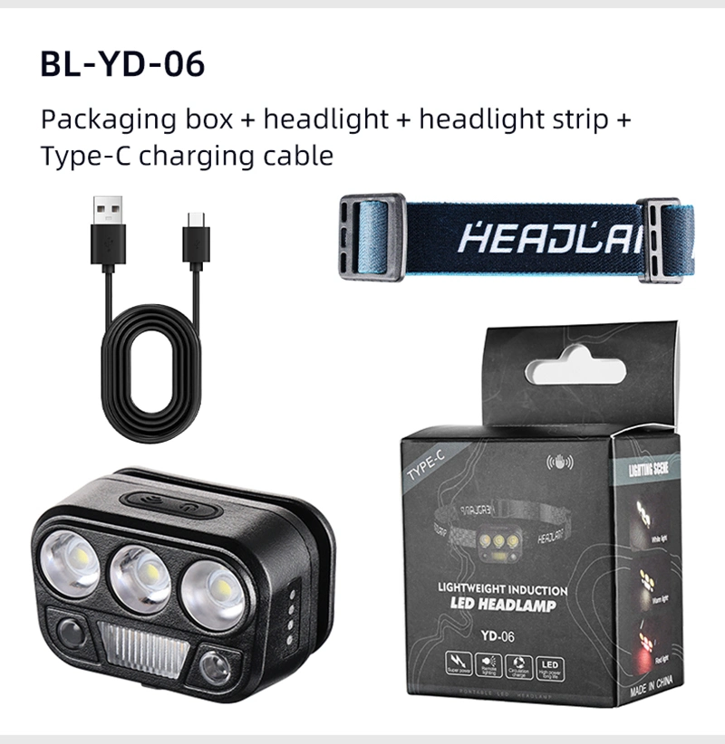 Xte+2835 Induction Built-in Battery Type-C Sensing Fishing Running Warning Rechargeable LED Lights Headlamp