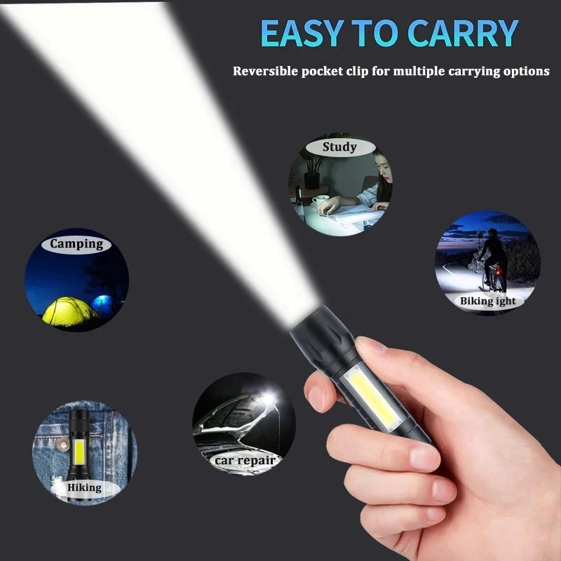 Mini Aluminum Alloy Flood Light Torch COB LED USB Rechargeable Torch Zoom Flashlight