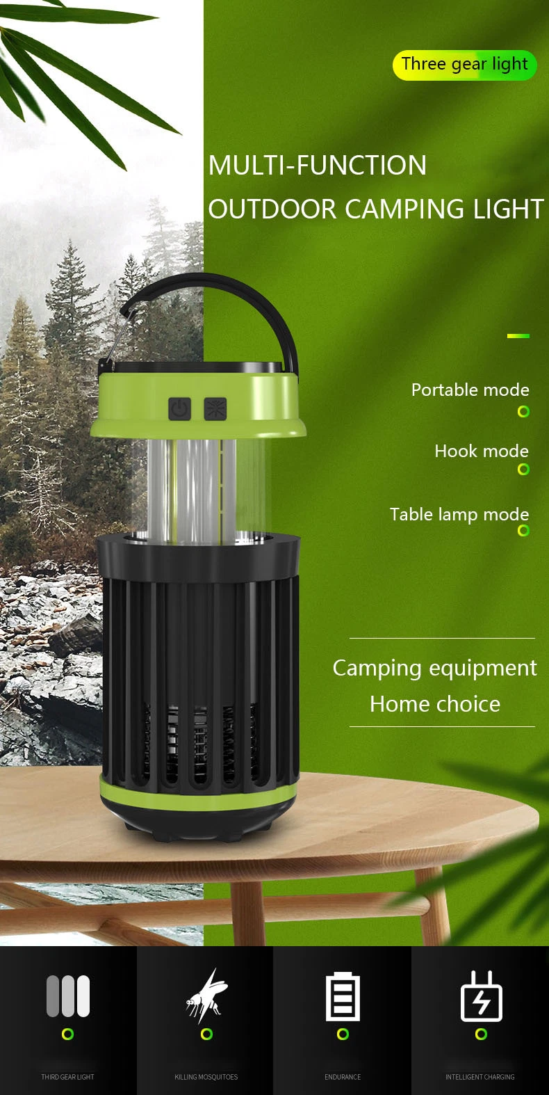 Solar Rechargeable Tent Light Outdoor Household Super Bright Mosquito Killing Camping Light