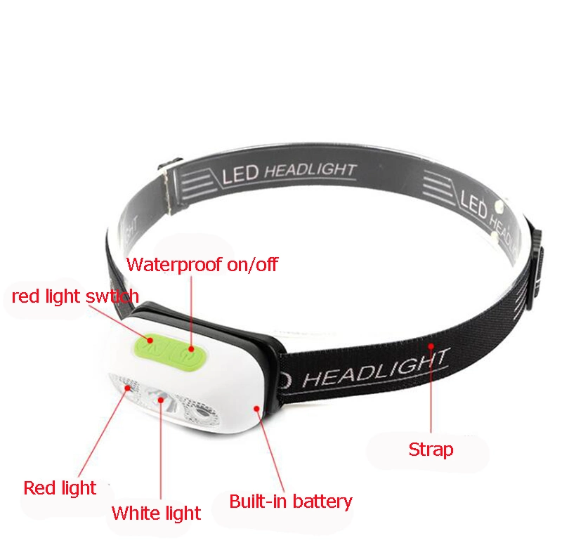 Quality Camping Hunting Rechargeable Head Torch Red Flashing Emergency Durable Adjustable LED Headlamp with 5 Working Mode Waterproof Warning Headlight