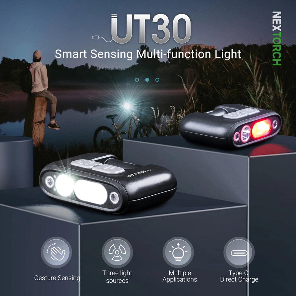 Motion Sensor Headlight 300 Lumens Hoodlamp 5 Mode Head Lantern Waterproof USB -C Rechargeable Nextorch Ut30 Infrared Induction LED Headlamp