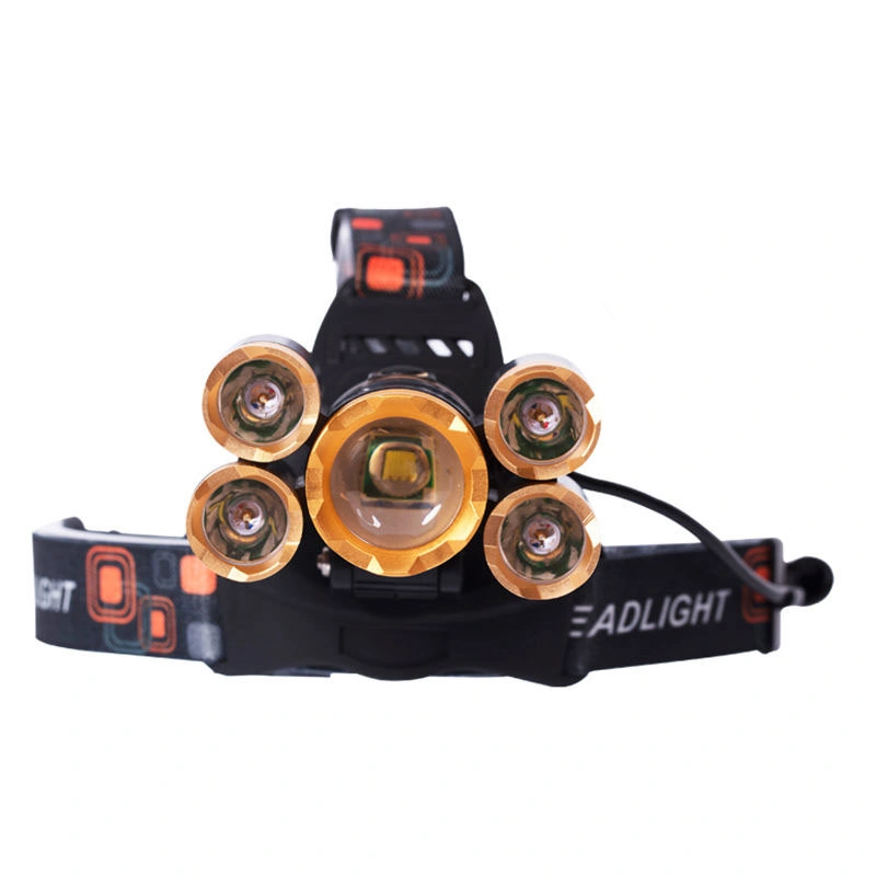 Glodmore2 High Power 5 LED Zoomable Rechargeable Battery LED Headlamp with 4 Modes Light