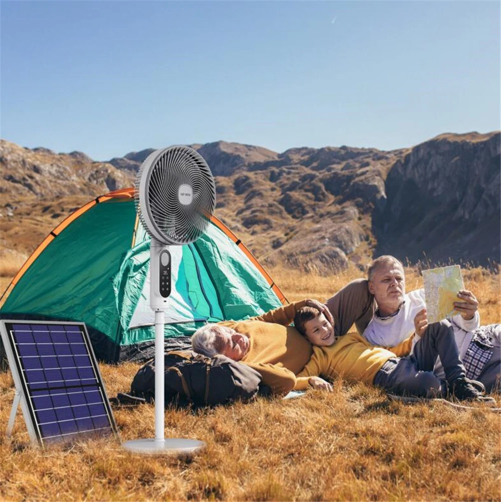 12 14 16 18 Inch DC Rechargeable Electric Power Stand Air Circulation Solar Fan with Panel Lithium Battery Light for Home Camping