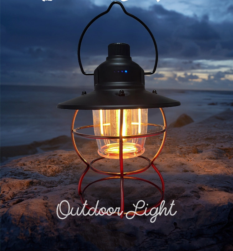 LED Retro Portable Tent Atmosphere Lamp Flame Lantern Camping Lights