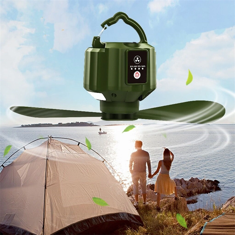 Outdoor Camping Multi-Function Fan Small Fan Camping Tent Remote Control Lighting Ceiling Fan Lamp Charging Mini Folding LED CE Light