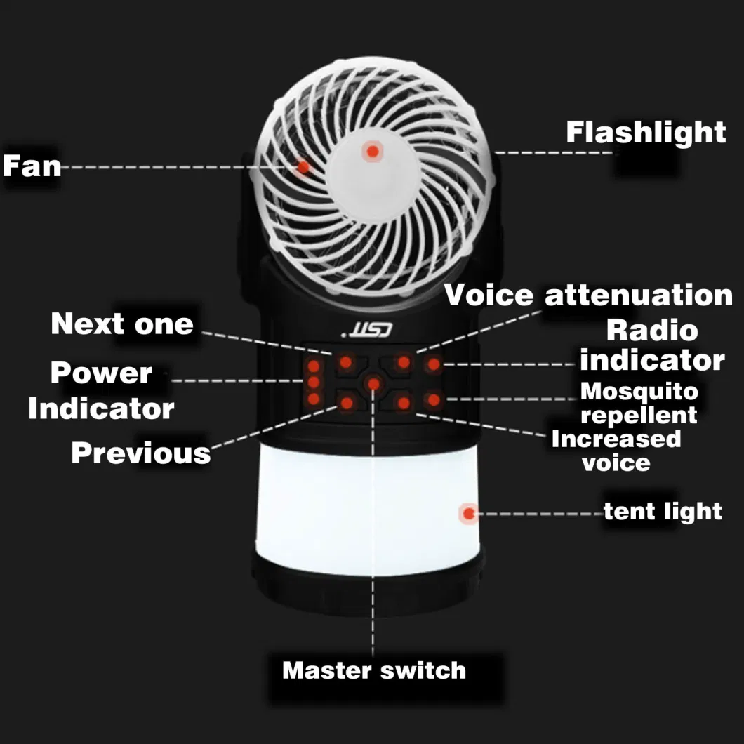 LED Multi-Function with Cooling Fan Radio Outdoor Camping Lights