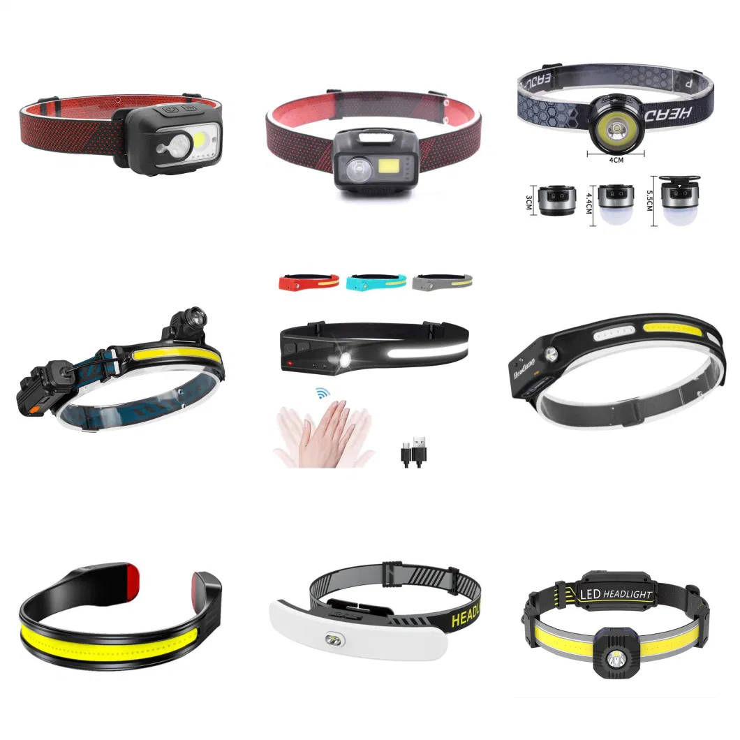 Wholesale Outdoor Camping Head Torch Light Rechargeable COB Multi Function LED Head Lamp Red Warning Flashing LED Headlamp with Reflective Strap