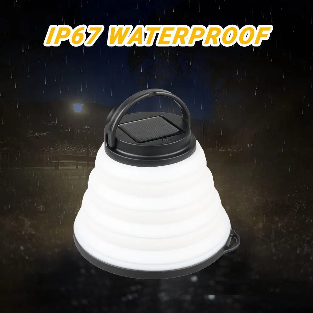 Portable IP65 Waterproof USB Rechargeable Foldable Solar Camping Tent Lantern Light