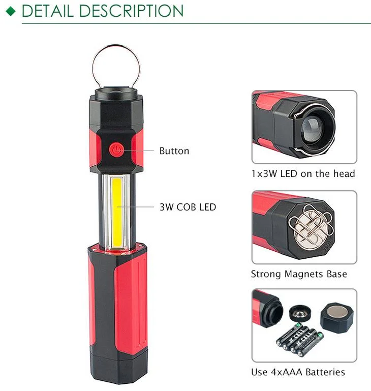 3W COB Flashlight with Magnet Portable LED Work Light