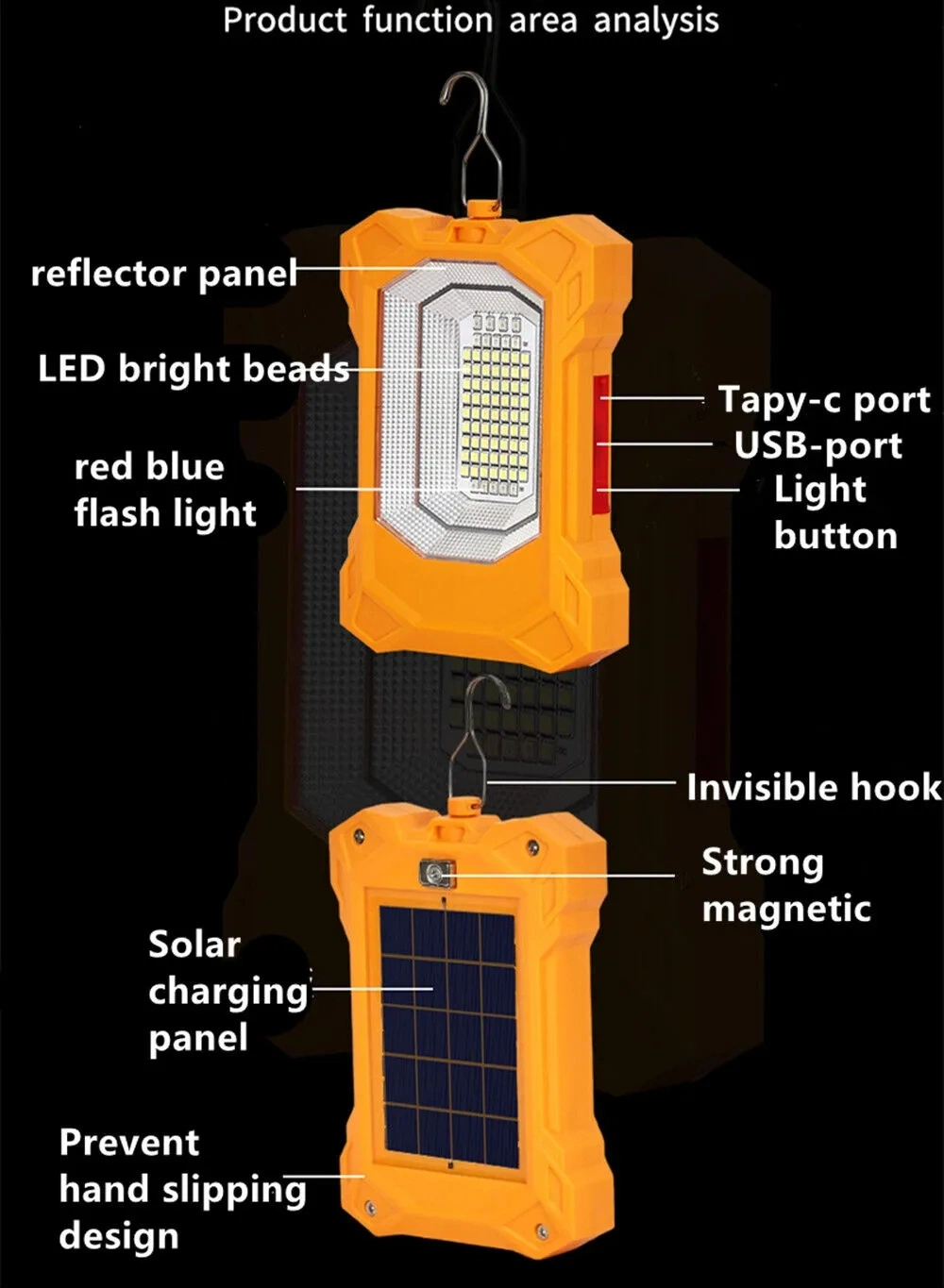 Solar Portable Rechargeable Magnetic Camping Floodlight Emergency Lamp LED Work Light