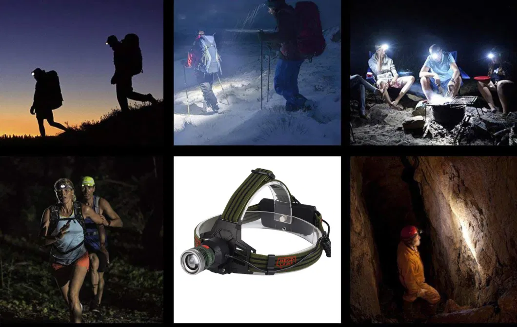 Multifunctional Camping Head Torch Light Rechargeable LED CREE XPE Headlight 3 Work Modes with Power Bank Function Zoomable Portable LED Headlamp