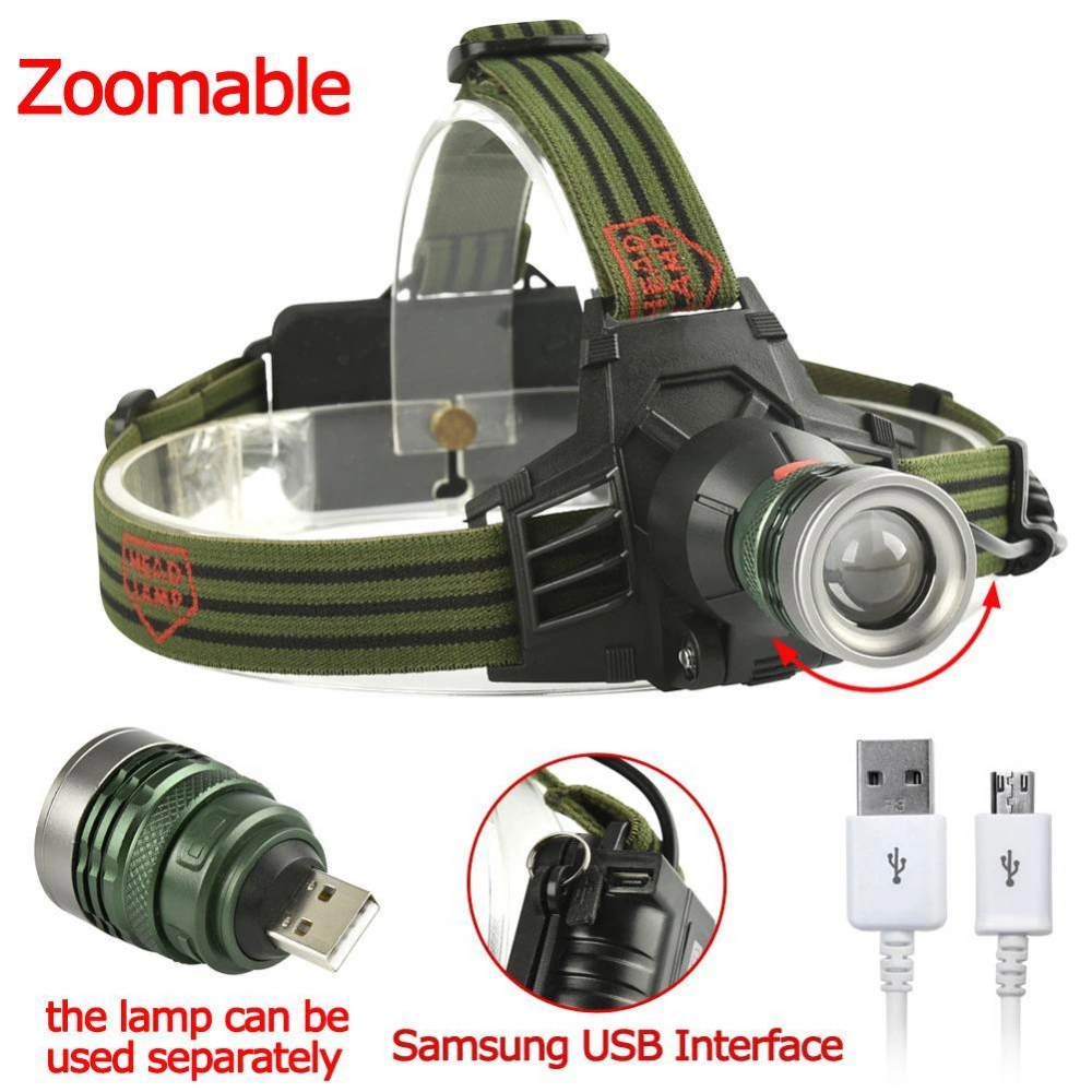 Wholesale Camping Emergency Head Troch Lamp Zoomable LED Head Torch Light Flashing 3 Modes CREE XPE Headlight Rechargeable USB LED Headlamp