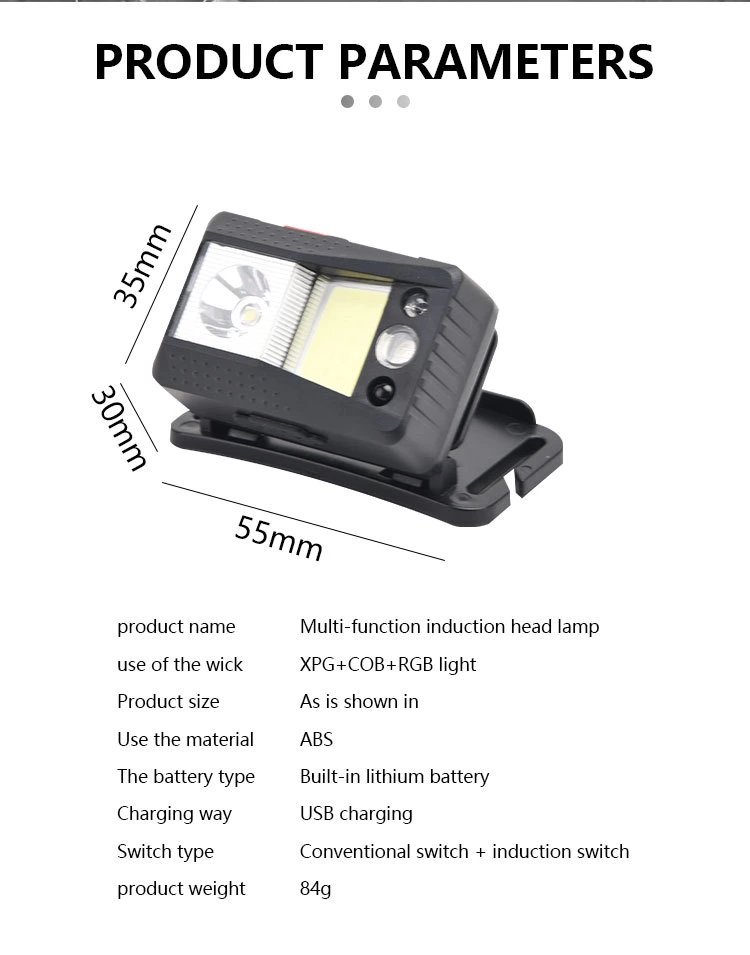 Super Bright Xpg+COB RGB LED Sensor Motion Headlamp USB Charging Waterproof Headlight with Magnet Hook Camping Lamp