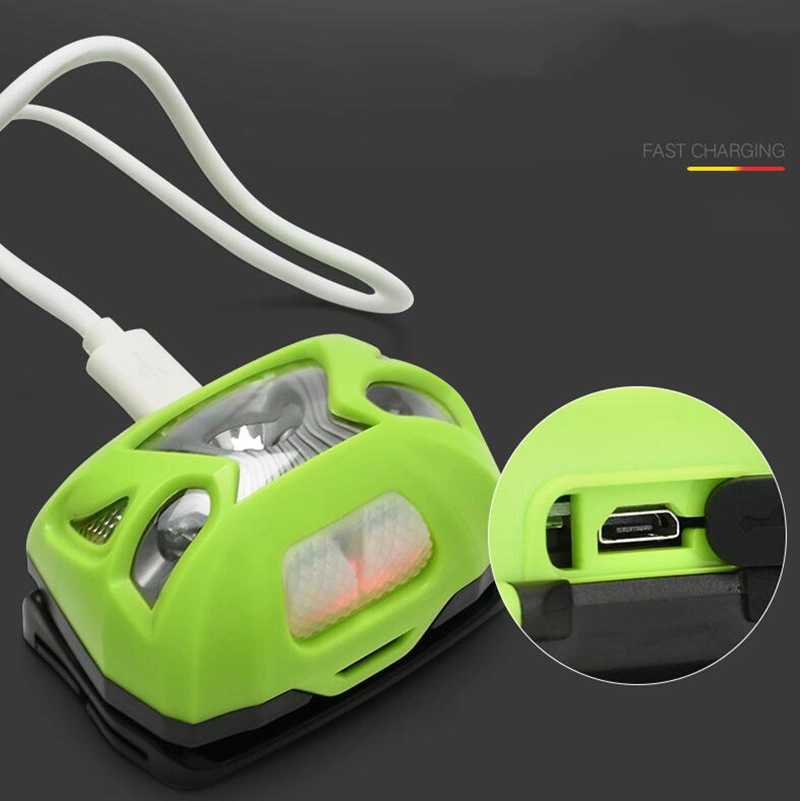 Wholesale Camping Head Torch Lamp Rechargeable XPE Torch Light with Red Light &amp; Hand Shake Sensor Switch Emergency Headlight with 6 Flash Modes LED Headlamp