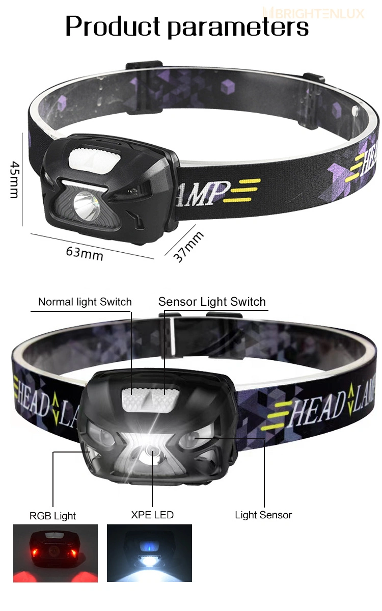 Hot Sale Waterproof Camping Red Mining Head Torch Lamp, All Perspective Induction USB Rechargeable COB Headlamp