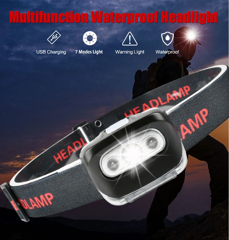 Brightenlux Hot Selling Lightweight Headlamp Rechargeable Red Multi-Functional LED Headlamp