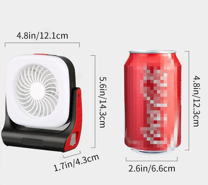 Red Warning Flashing Outdoor Emergency LED Camping Fan Light with Power Bank Base Magnet 5 Modes Camp Tent Fan Lamp 180 Degree Rotated Camping Lamp