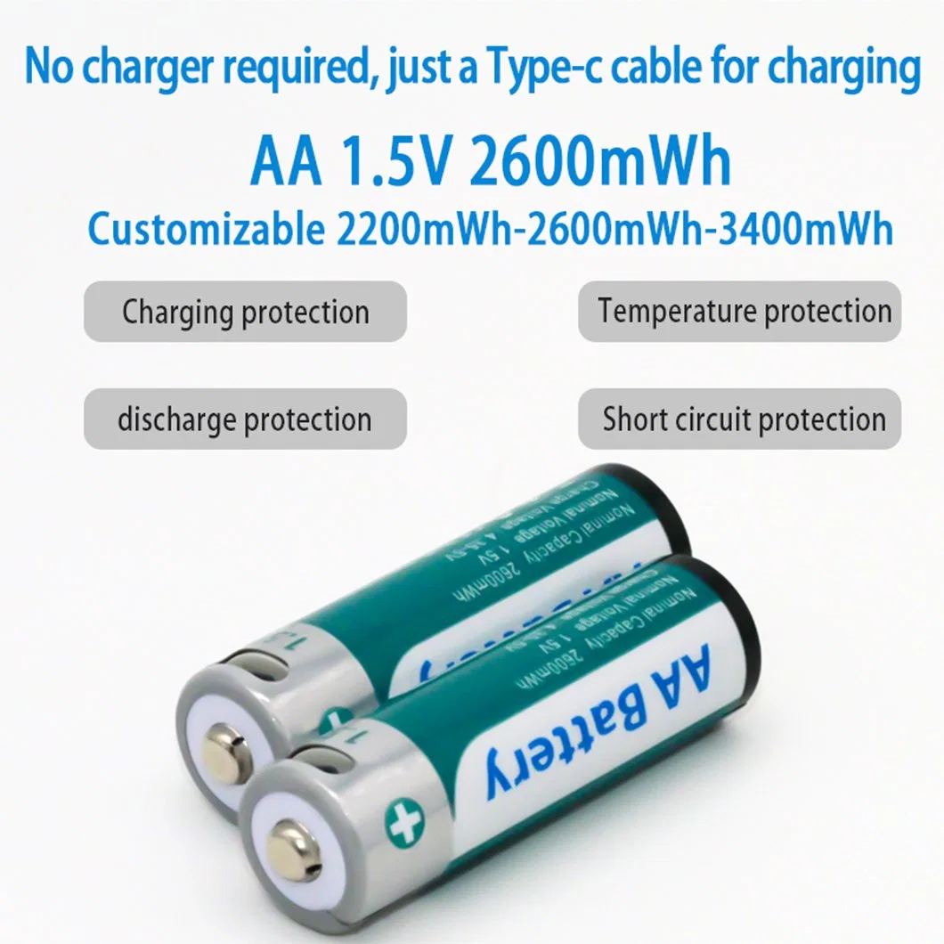 Customized Factory 1.5V Lithium Battery and 2600mwh AA AAA Rechargeable Battery