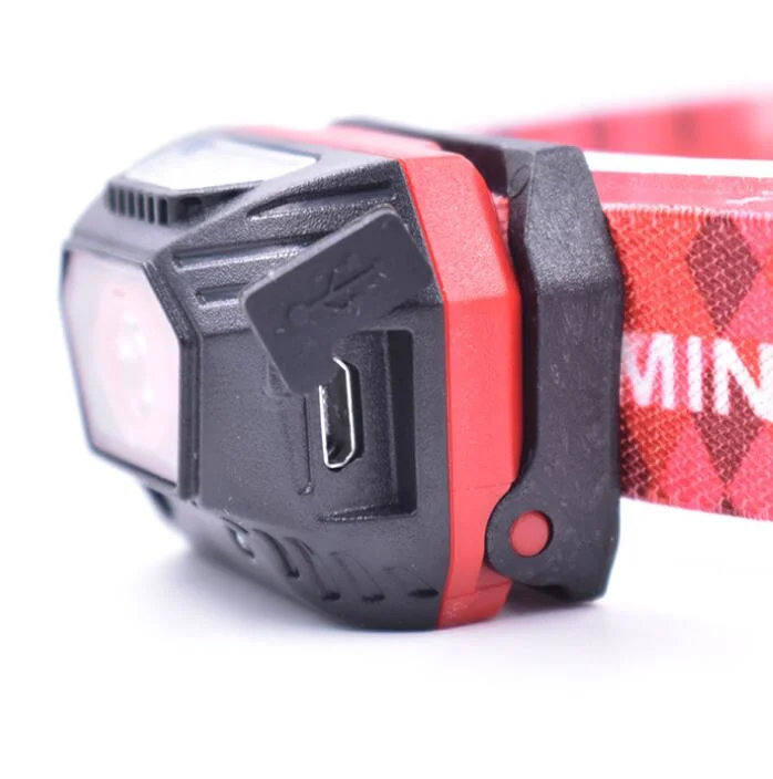 XPE LED Rechargeabel Mini Headlamp with Sensor Switch 60 Degree Adjustable and Battery Power Indication with 3 Flash Modes
