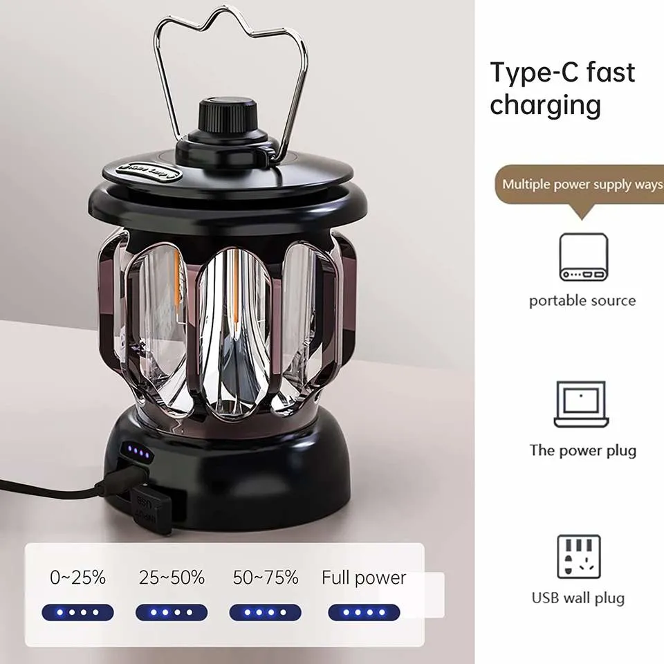Portable LED Camping Lantern Rechargeable Battery Powered Dimmable Camping Light