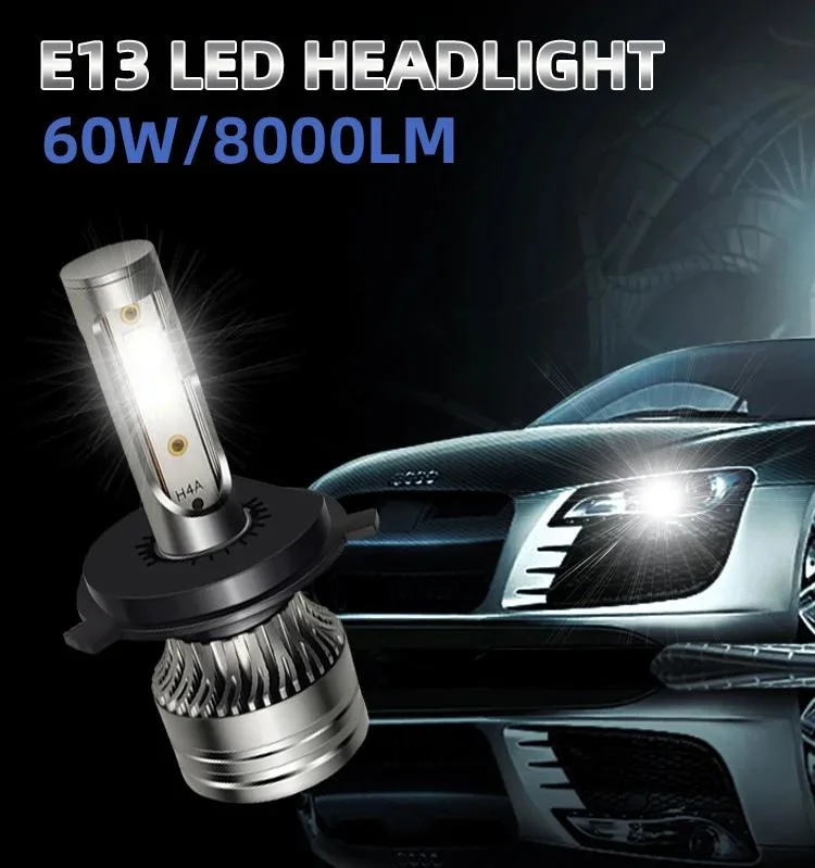 Fan Cooling System Auto Headlamp 12V E13 LED Headlight Bulb 60W H7 H4 9005 H11 H1 H3 LED for Universal Car