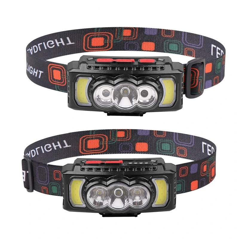 Goldmore2300 LED Headlamp Rechargeable XPE COB Headlamp Red Light Motion Sensor 7 Modes USB Rechargeable Lightweight for Running