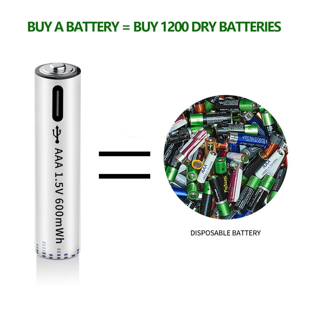 New Micro USB Rechargeable 3A Batteries 1.5V 600mwh Type C Lithium Ion Triple a Size AA AAA Environmental Rechargeable Battery