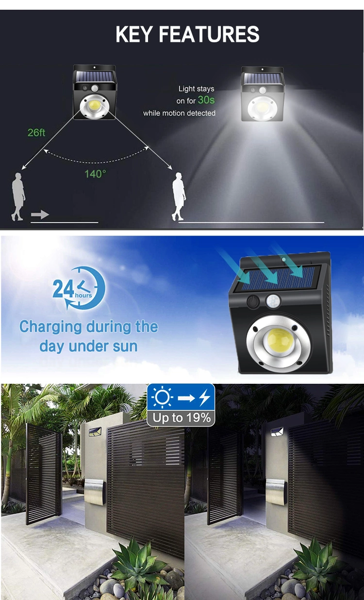 Brightenlux Factory Supply Solar Wall Lights Rechargeable Lamp, Waterproof High Power COB Human Body Induction Wall Lamp