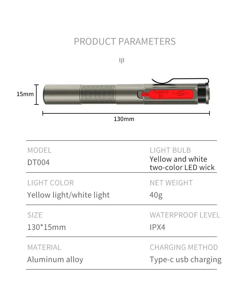 Mini Portable Pocket Built-in Battery Handheld Pen Light for Camping Outdoor Emergency LED Flashlight