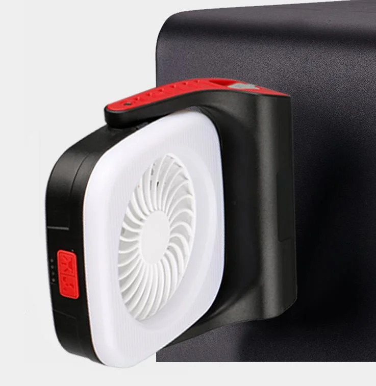 Red Warning Flashing Outdoor Emergency LED Camping Fan Light with Power Bank Base Magnet 5 Modes Camp Tent Fan Lamp 180 Degree Rotated Camping Lamp