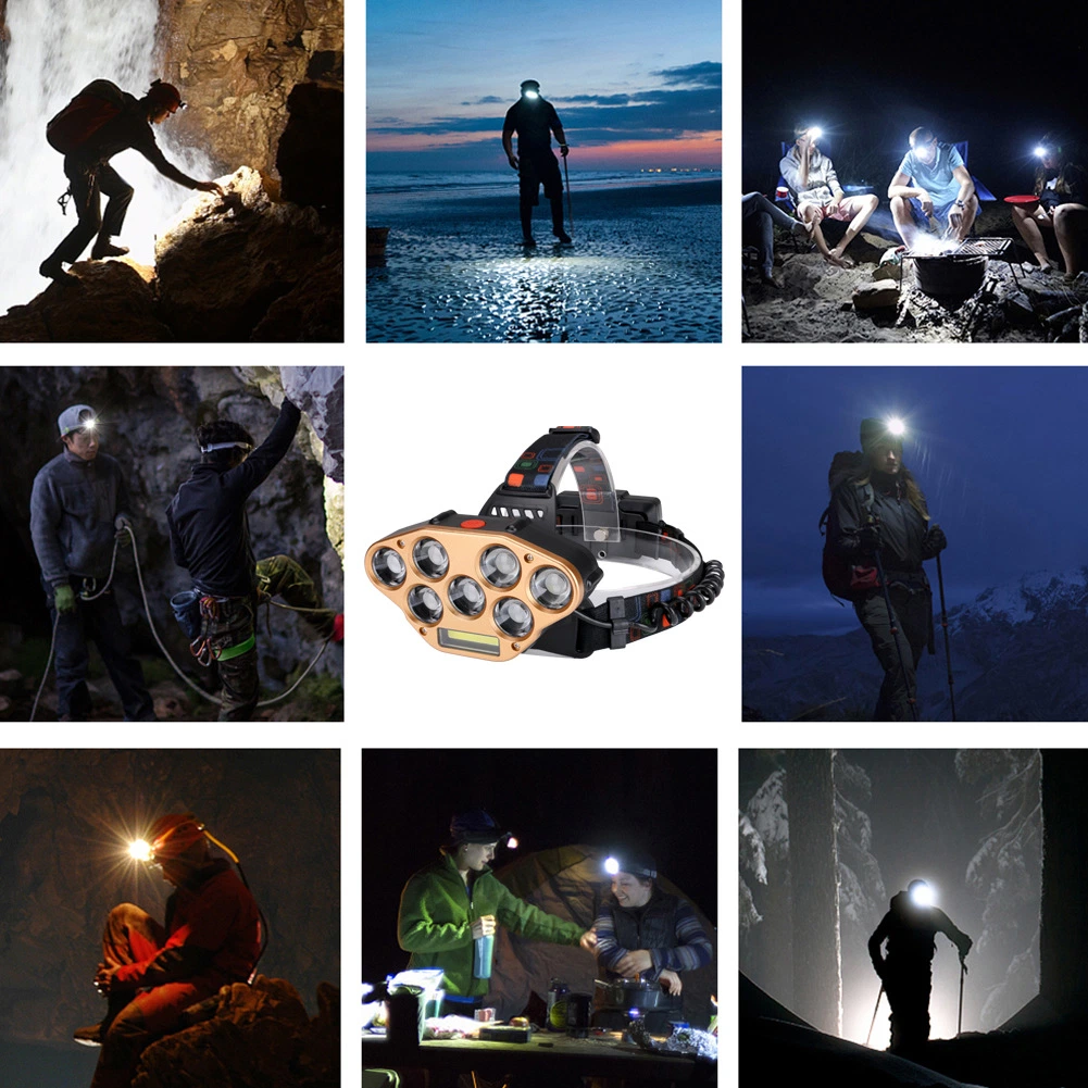 Wholesale Rechargeable Head Lamp High Power 7PCS LED COB Headlamp for Outdoor Camping Running 90 Degree Rotating Inspection Headlight