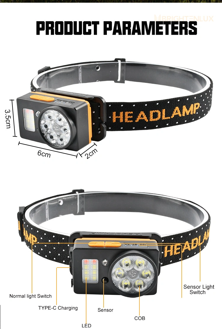 Brightenlux New High Power Sensor Mini Head Torch Light Single LED Headlamp for Mining with Red and White