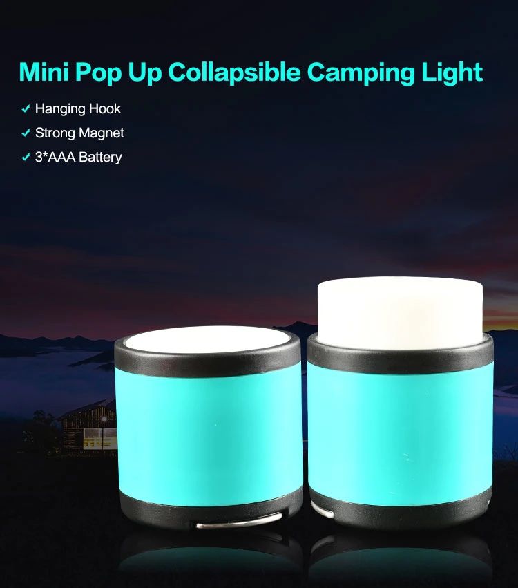 Brightenlux Factory Wholesale 120 Lumen 1 COB LED Mini Pop up Collapsible Camping Light with Strong Magnet and Hanging Hook for Camping
