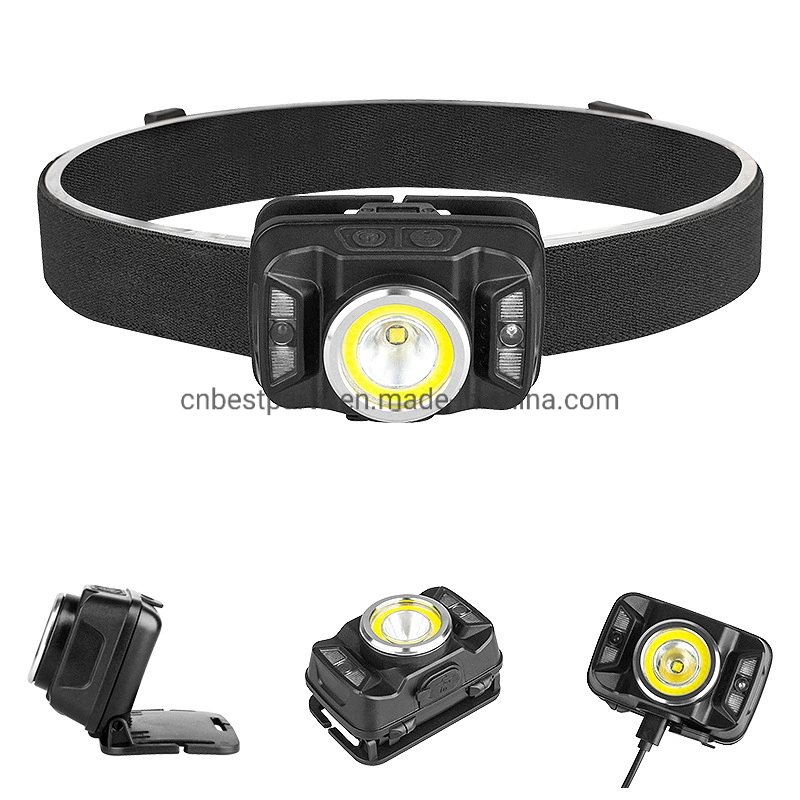 Red Warning Flashing Head Torch Light Camping Emergency Rechargeable LED Portable Headlamp with Sensor Adjustable Headband Powerful COB LED Headlight