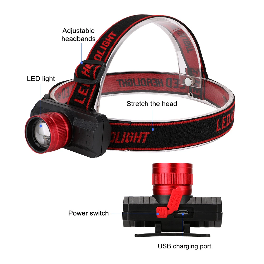 High Quality Emergency Adjustable Head Torch Lamp Rechargeable Head Torch Light Quality XPE LED Headlight with 3 Mode Camping Headlamp