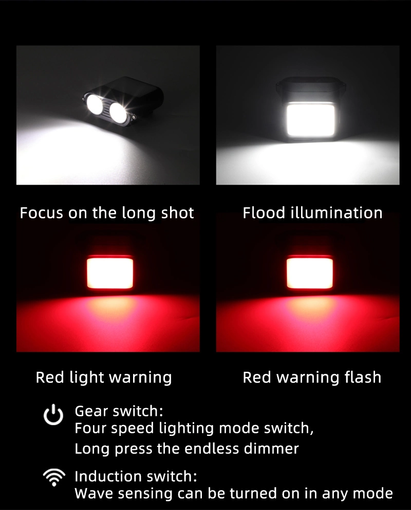 Head Torch Lighting with Type C Charging Waterproof Portable Hook COB LED Hawk-Eye Double Headlamp