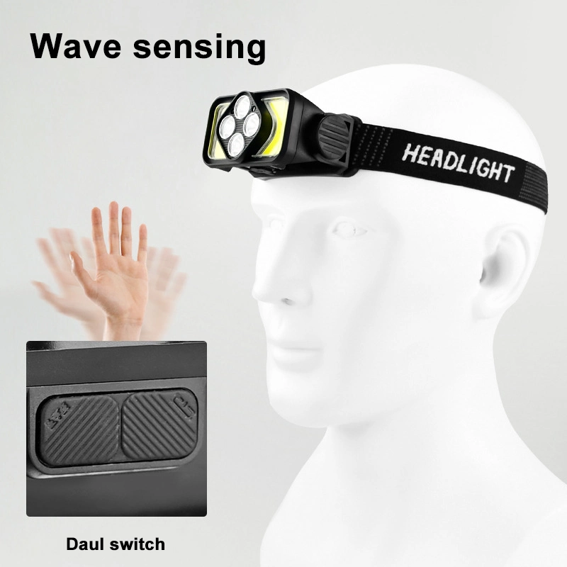 SMD COB Wave Sensing USB Rechargeable Fishing Running High Bright LED Flashlight Headlight