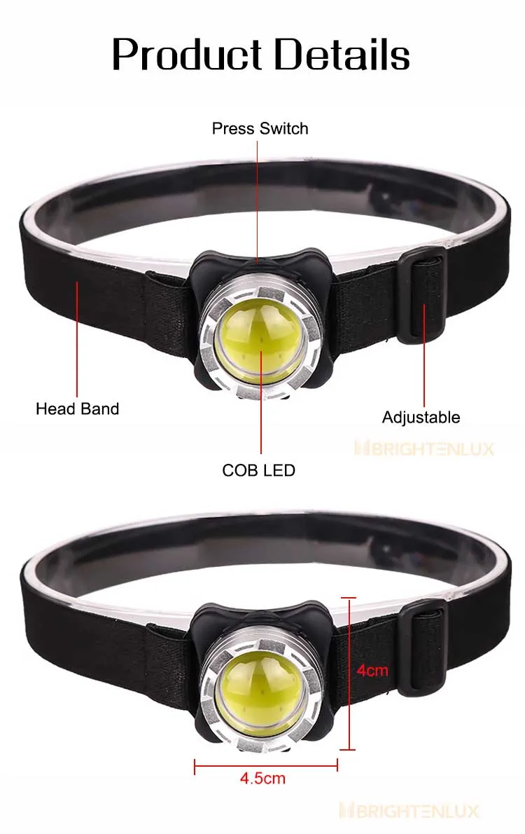 Brightlux New Style High Power Waterproof Portable USB Rechargeable COB LED Headlamp