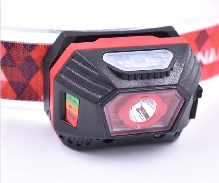 XPE LED Rechargeabel Mini Headlamp with Sensor Switch 60 Degree Adjustable and Battery Power Indication with 3 Flash Modes